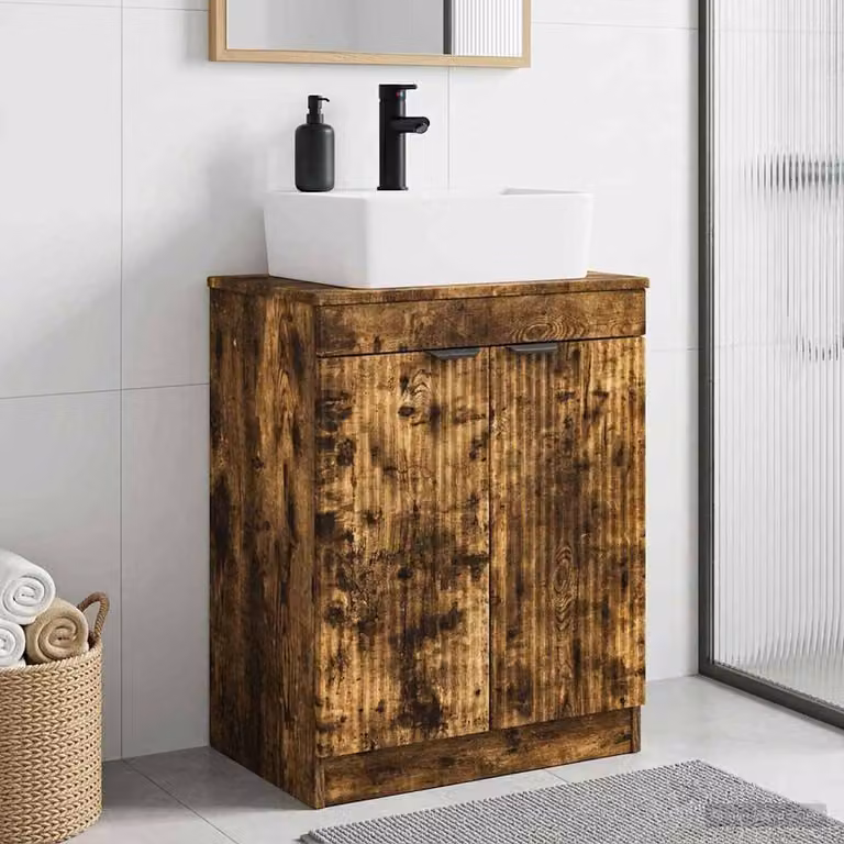 Mobile da bagno con lavabo vidaXL in Rovere Fumo, design moderno con ante a battente e ripiani interni, L: 54 cm, P: 35 cm, H: 83 cm