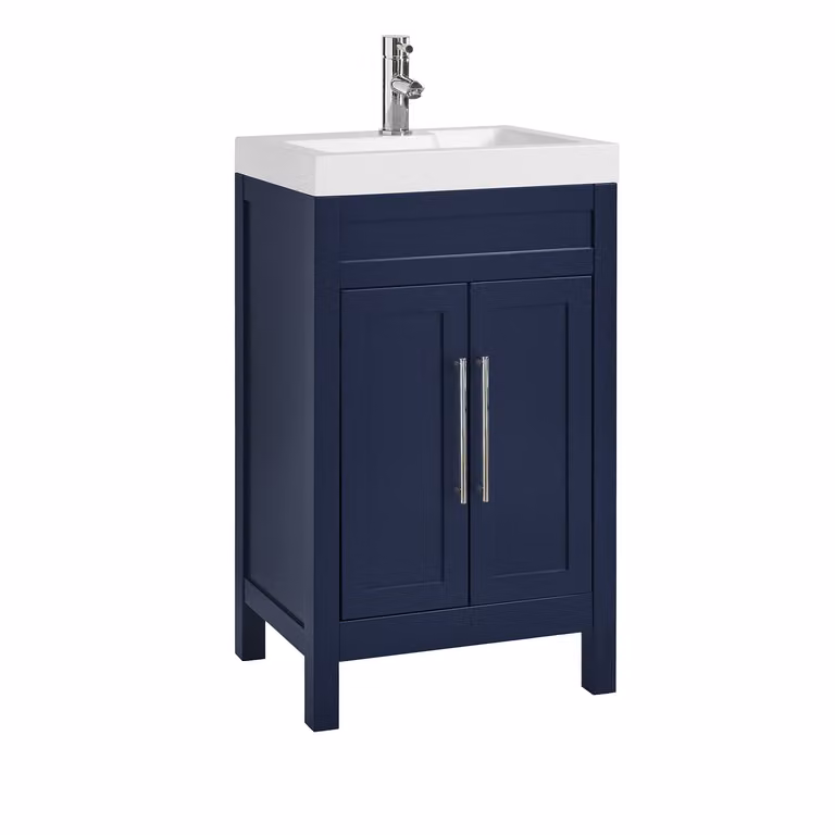 Mobile Bagno Blu Marino da 500mm con Lavabo e Maniglie Moderne con Barra a T Cromate - Warwick
