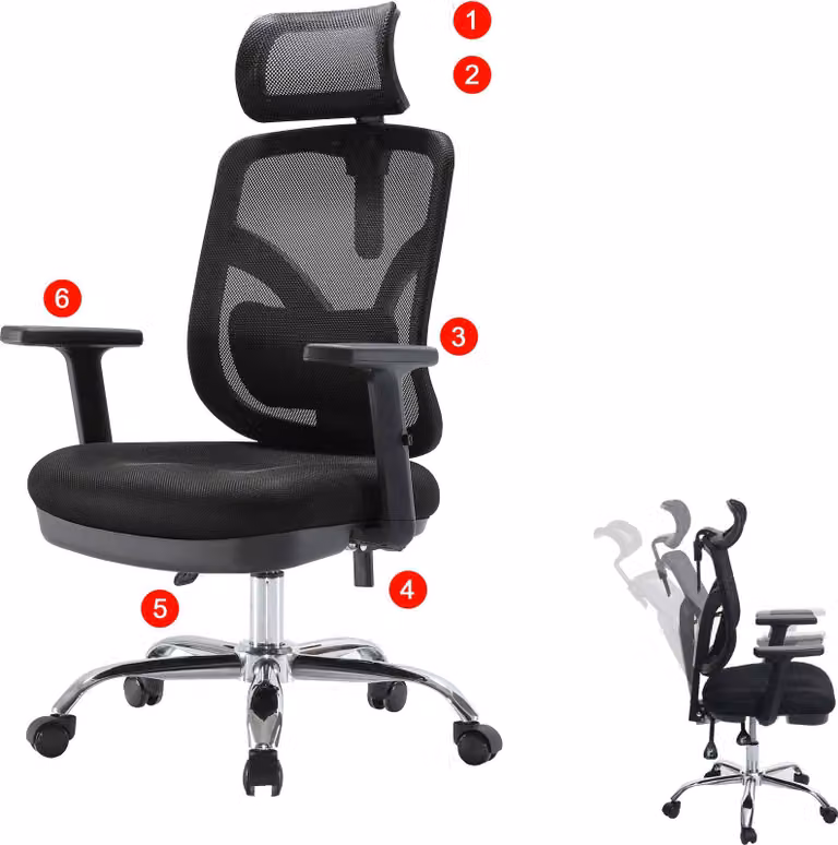 Sedia da ufficio HWC-J92, sedia da scrivania, ergonomica, supporto lombare e bracciolo regolabili ~ nero