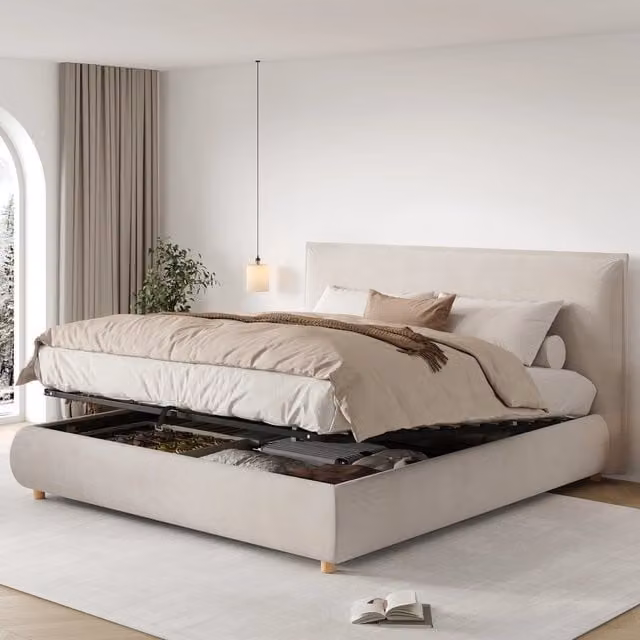 letto imbottito velluto crema 194 x 218 cm