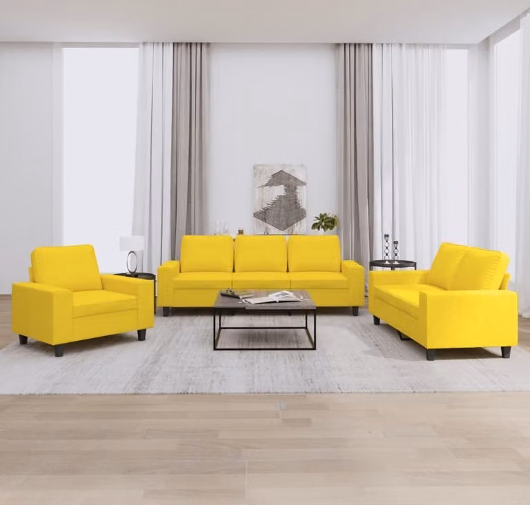 Maison Exclusive - Set divano 3 pezzi in tessuto giallo chiaro
