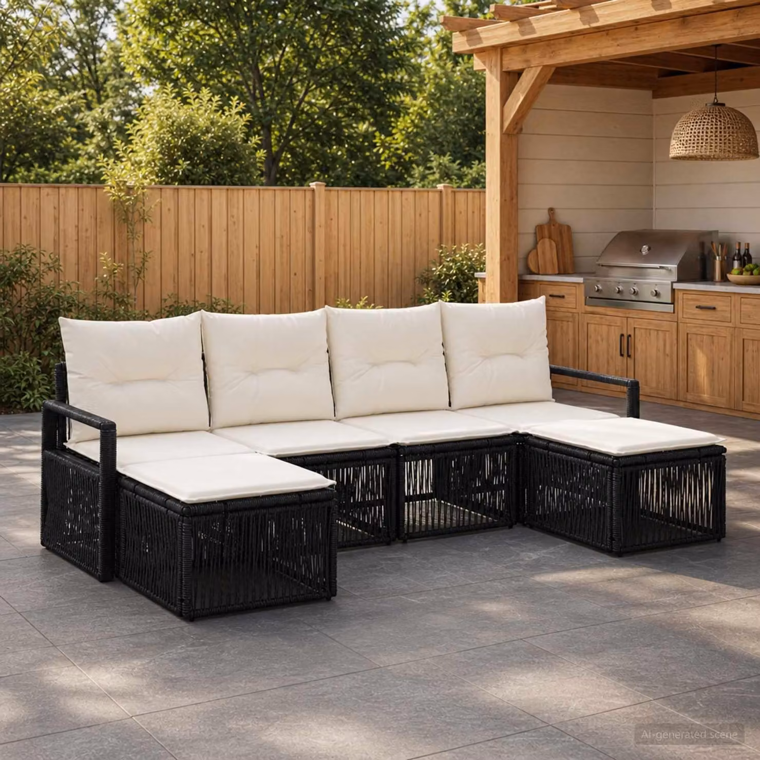 Maison Exclusive - Set da giardino composto da 6 pezzi, divano in rattan sintetico nero