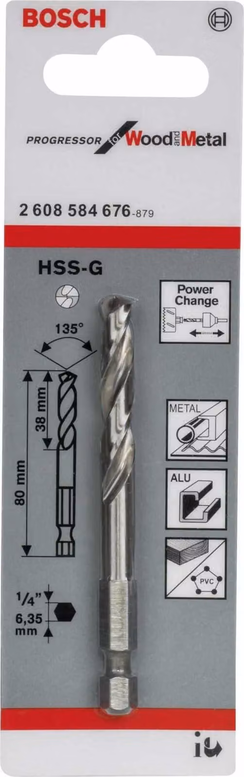 Progressor Bosch per legno e metallo - Punta pilota - per legno, metallo, alluminio - attacco esagonale - lunghezza: 80 mm