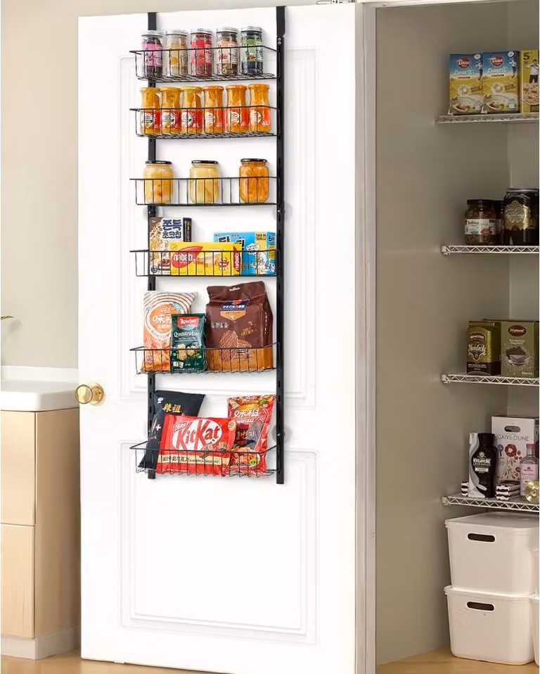 Organizzatore da parete per dispensa - Portaspezie nero a 6 livelli - Soluzioni per l'organizzazione e la conservazione della cucina