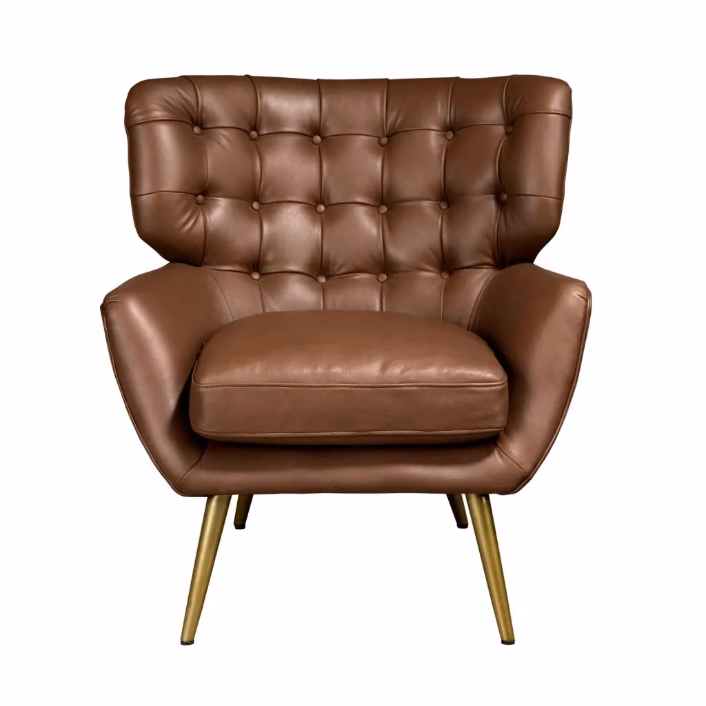 Poltrona Chesterfield Angel Cerdá S.L. in pelle marrone e oro con struttura in metallo – 2