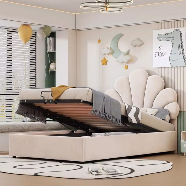 letto imbottito velluto beige 90 x 200 cm