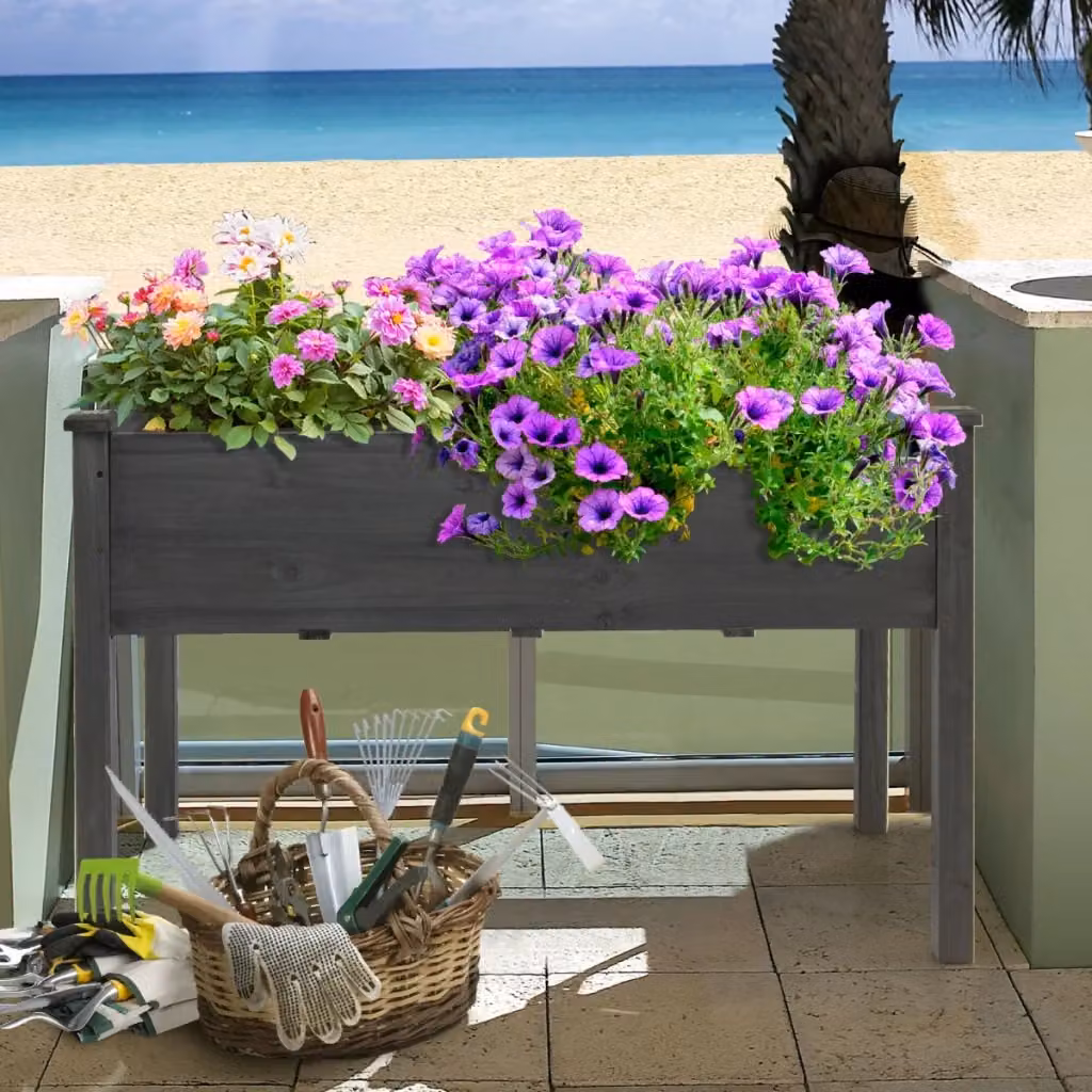 Fioriera rialzata Design Mania in legno di abete grigia con fori di drenaggio per orto e fiori L: 125 cm, P: 59 cm, H: 76 cm – 2