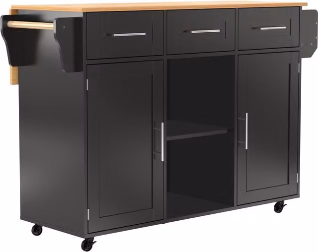 Carrello da cucina e credenza moderno Aosom con piano ribaltabile e ruote, Nero, L: 139,0 cm, P: 46,0 cm, H: 91,5 cm