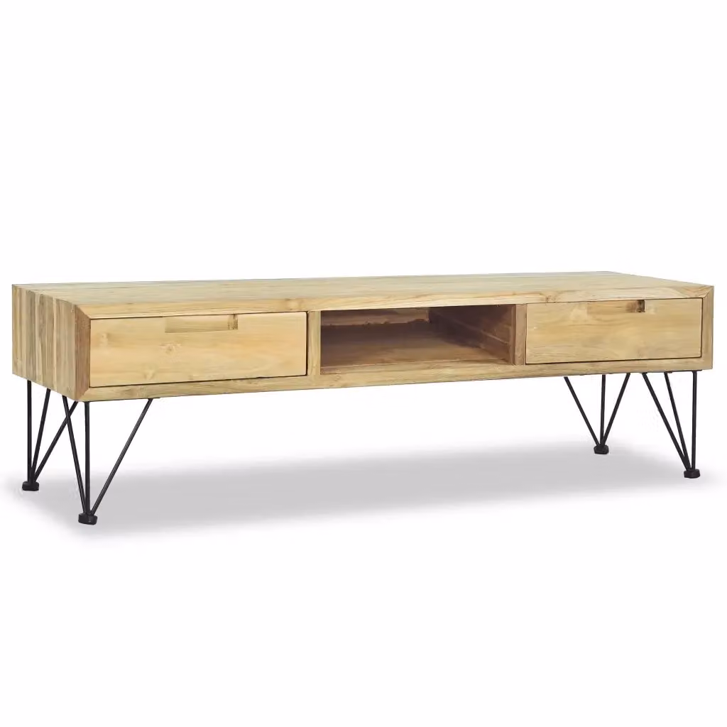 Mobile TV in legno massello di teak marrone stile rustico L/P/H: 120 x 35 x 35 cm – 2