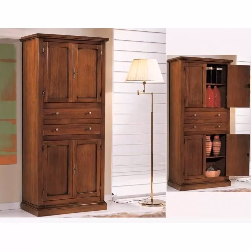 Armadio dispensa in legno di pino stile arte povera con 4 ante e ripiani interni Mobili 2G colore noce L: 80 cm, P: 40 cm, H: 170 cm – 3