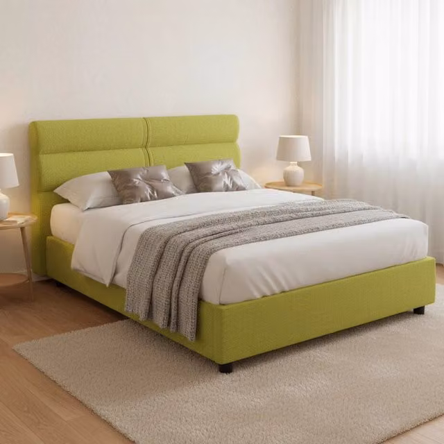 Letto Matrimoniale DMORA con Contenitore a Alzata, Rivestimento in Tessuto Verde e Nero, L/P: 160 x 200 cm – 1
