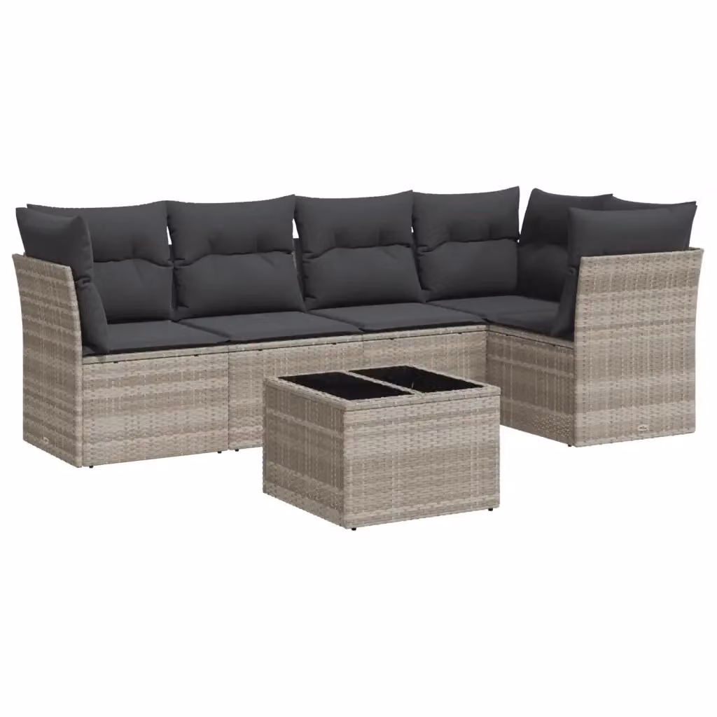 vidaXL Set Divano da Giardino a L con Cuscini e Tavolino, 6 Pezzi, Grigio – 2