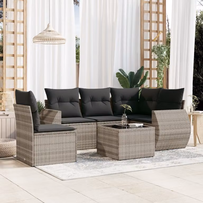 Maison Exclusive - Set Divano da Giardino 6pz con Cuscini Grigio Chiaro Polyrattan
