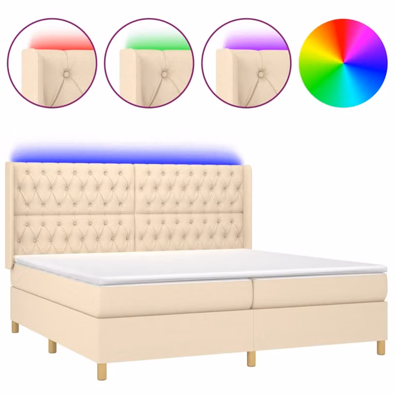 Letto a Molle Materasso e LED bianco 200x200cm in Tessuto
