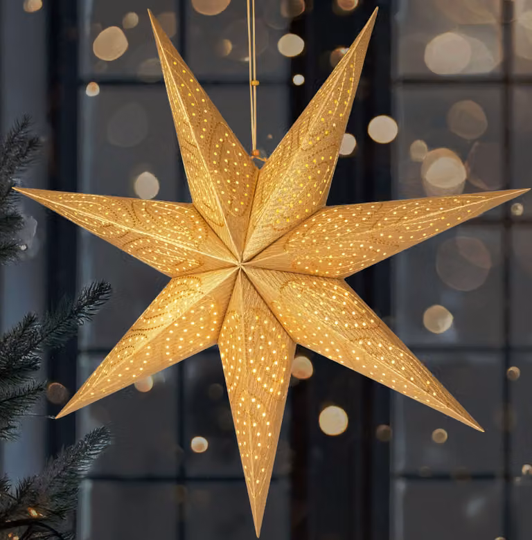 BRUBAKER Stella di Natale di carta da appendere da 60 cm - Stella dell'avvento a LED per decorazioni natalizie e finestre, oro