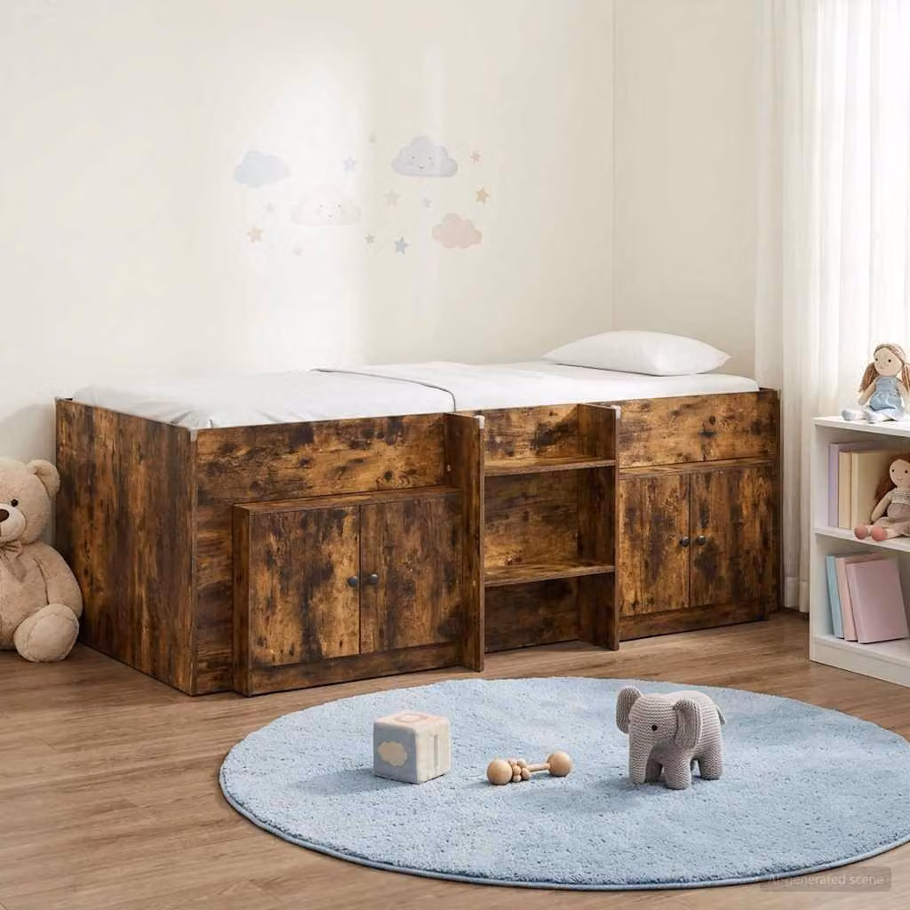 Maison Exclusive - Struttura letto a soppalco con armadio, realizzata in legno impiallacciato noce affumicato