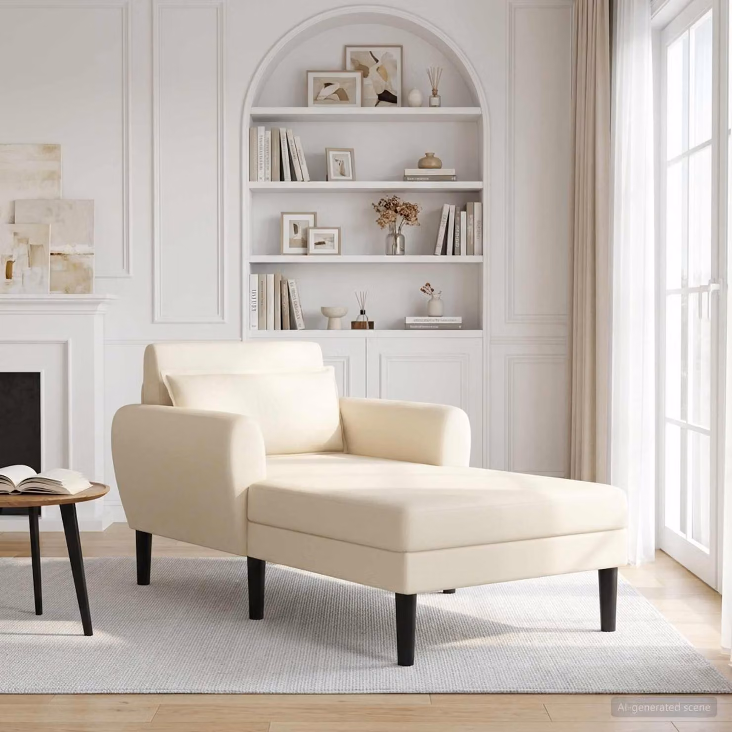 Chaise longue moderna vidaXL in velluto beige con seduta a L e cuscini inclusi L/P/H: 168 x 94 x 83 cm