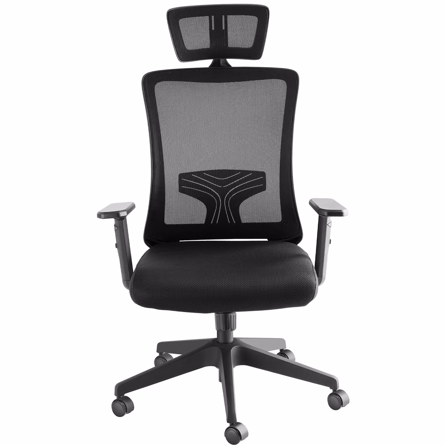 Sedia da ufficio ergonomica Tectake Phoibe nera con poggiatesta regolabile e seduta in tessuto – 2