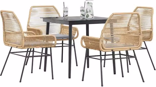 Set da Pranzo da Giardino 5pz con Cuscini Polyrattan Vetro 3334472