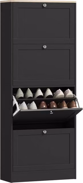 Scarpiera Minimal con cassetti e ripiani regolabili nera L: 60 cm, P: 23,5 cm, H: 153,3 cm – 1