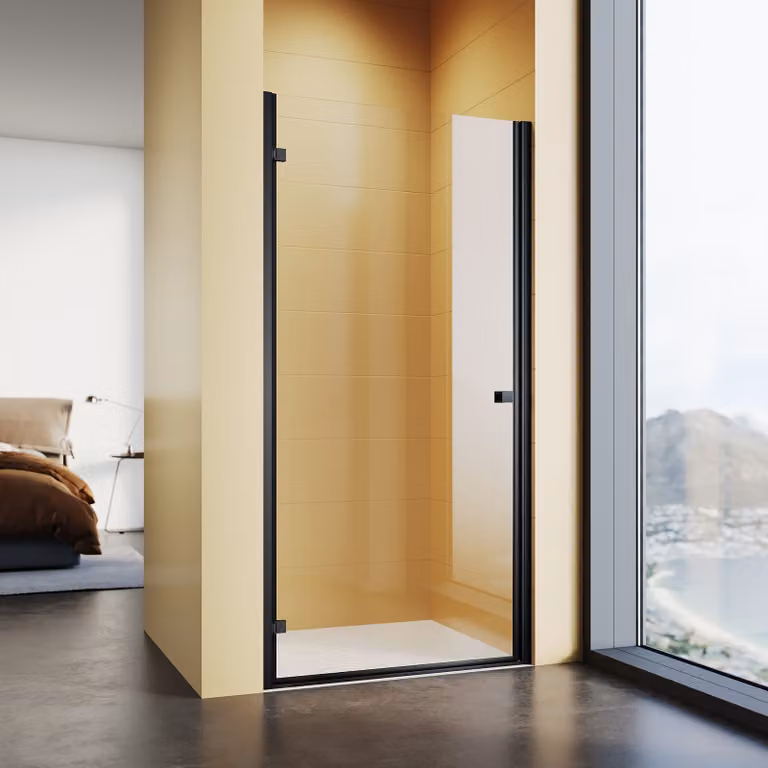 SONNI porta doccia a nicchia 100x195cm, porta doccia con cerniera, vetro di sicurezza 6mm, porta doccia a filo pavimento nero opaco box doccia a battente