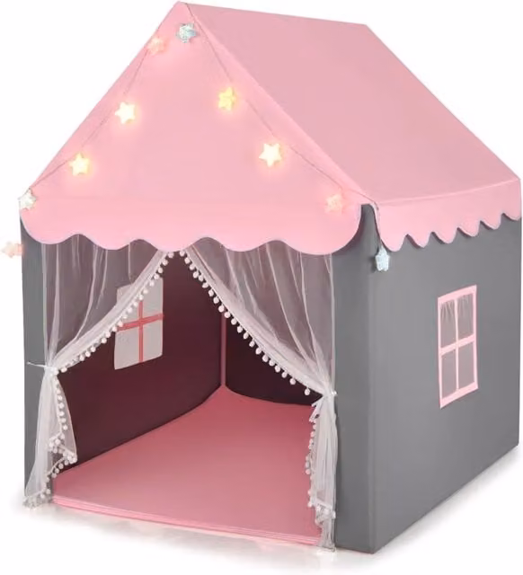 Tenda da gioco per bambini 105 x 121 x 136 cm spaziosa area giochi atmosfera accogliente misto poliestere-cotone rosa 20_0014316