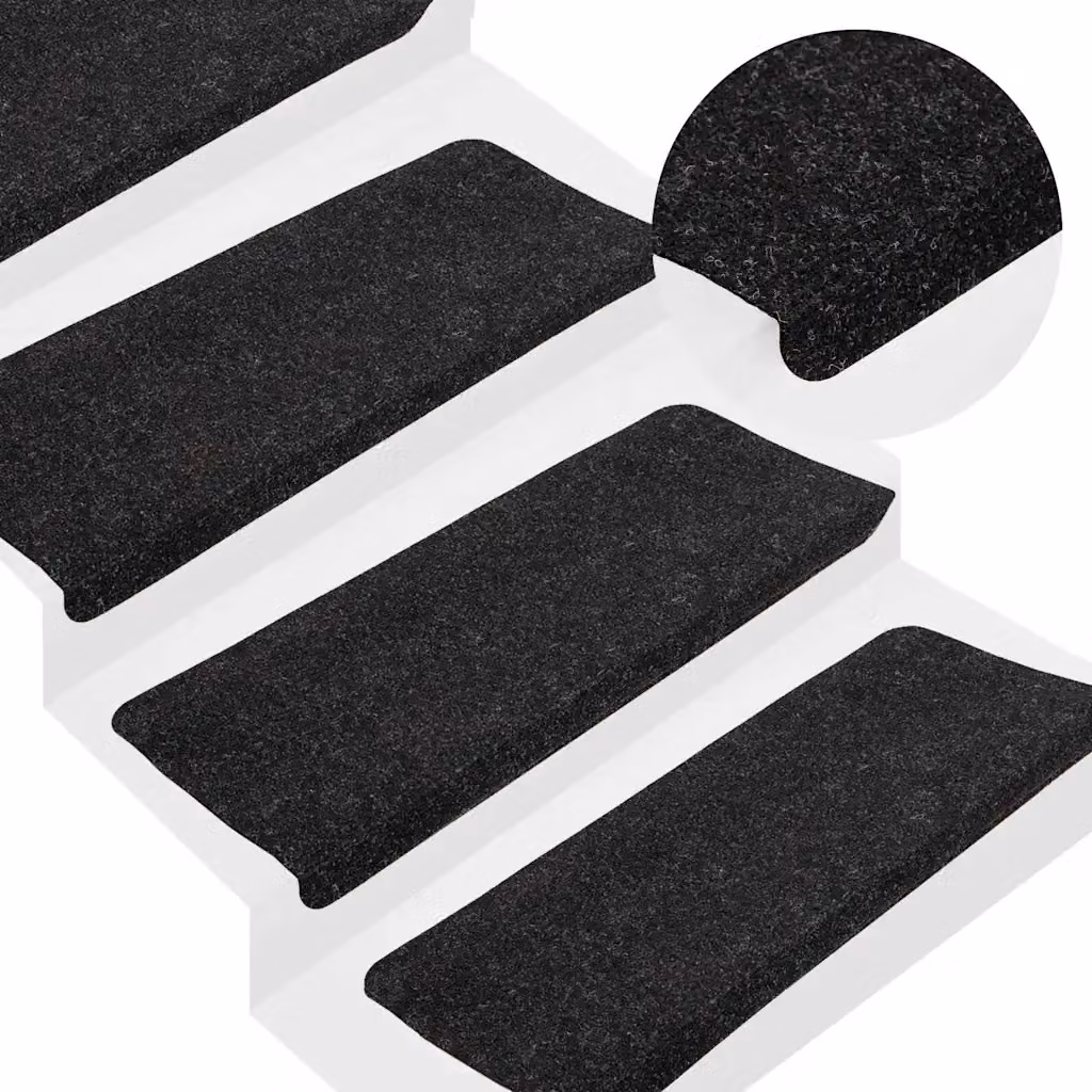 vidaXL Set di 15 Tappetini Autoadesivi per Scale Antracite, Assorbenti e Antiscivolo, L 65 x P 24,5 x H 3,5 cm