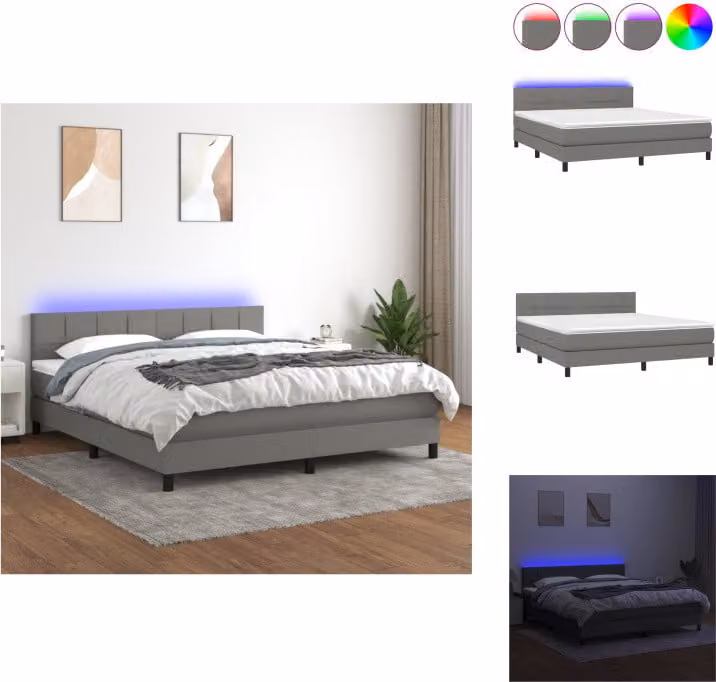 vidaXL Letto a molle con materasso e LED in tessuto grigio scuro 180x200 cm - Letti e strutture letto