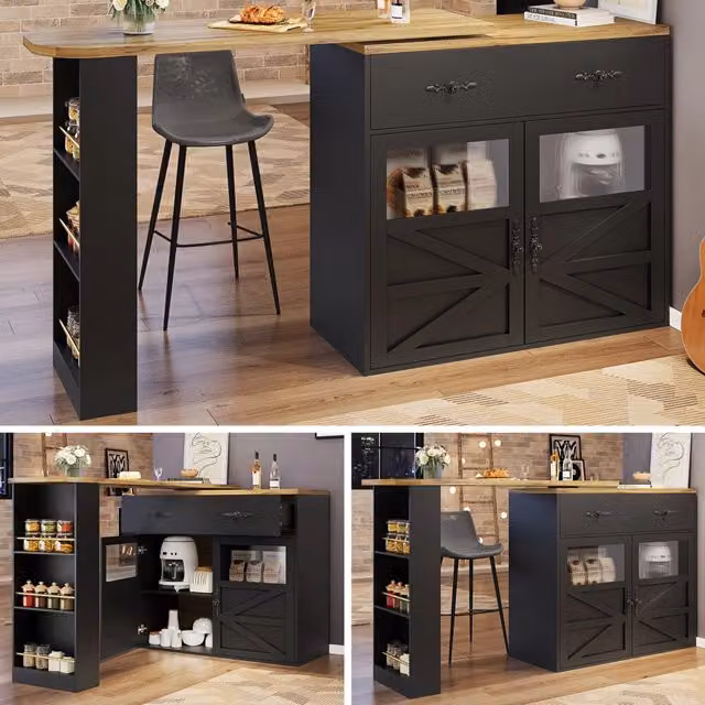 Tavolo Bar Alto Allungabile con Vano ¨C MINIMAL ¨C Nero, 138-204x39x104 cm