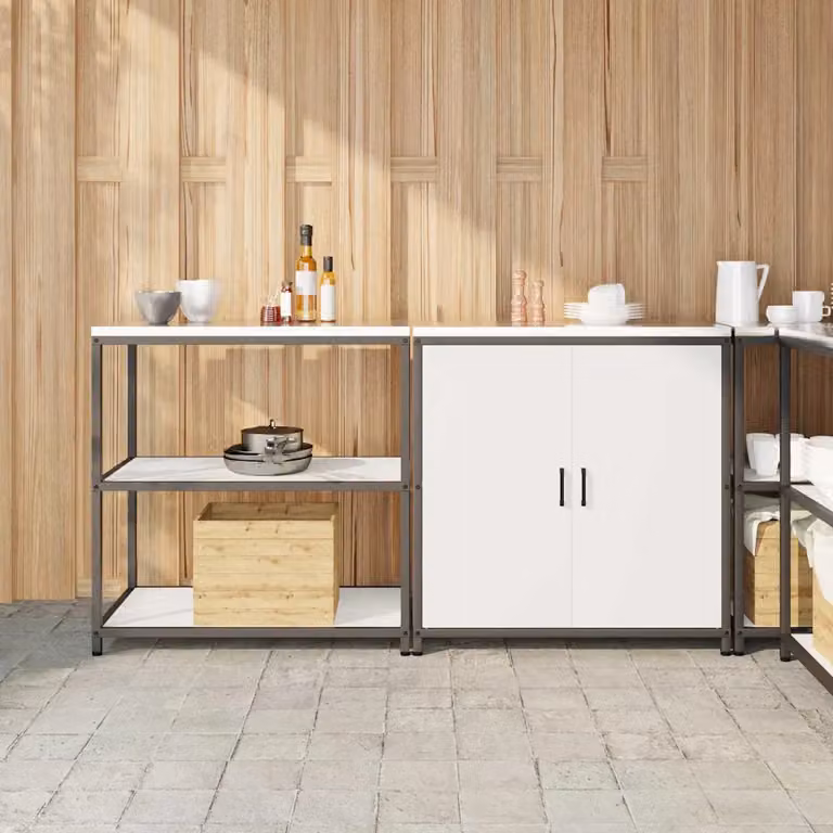 vidaXL Set di stoccaggio per cucina moderno in metallo bianco con ante a battente e ripiani interni, 2 pezzi