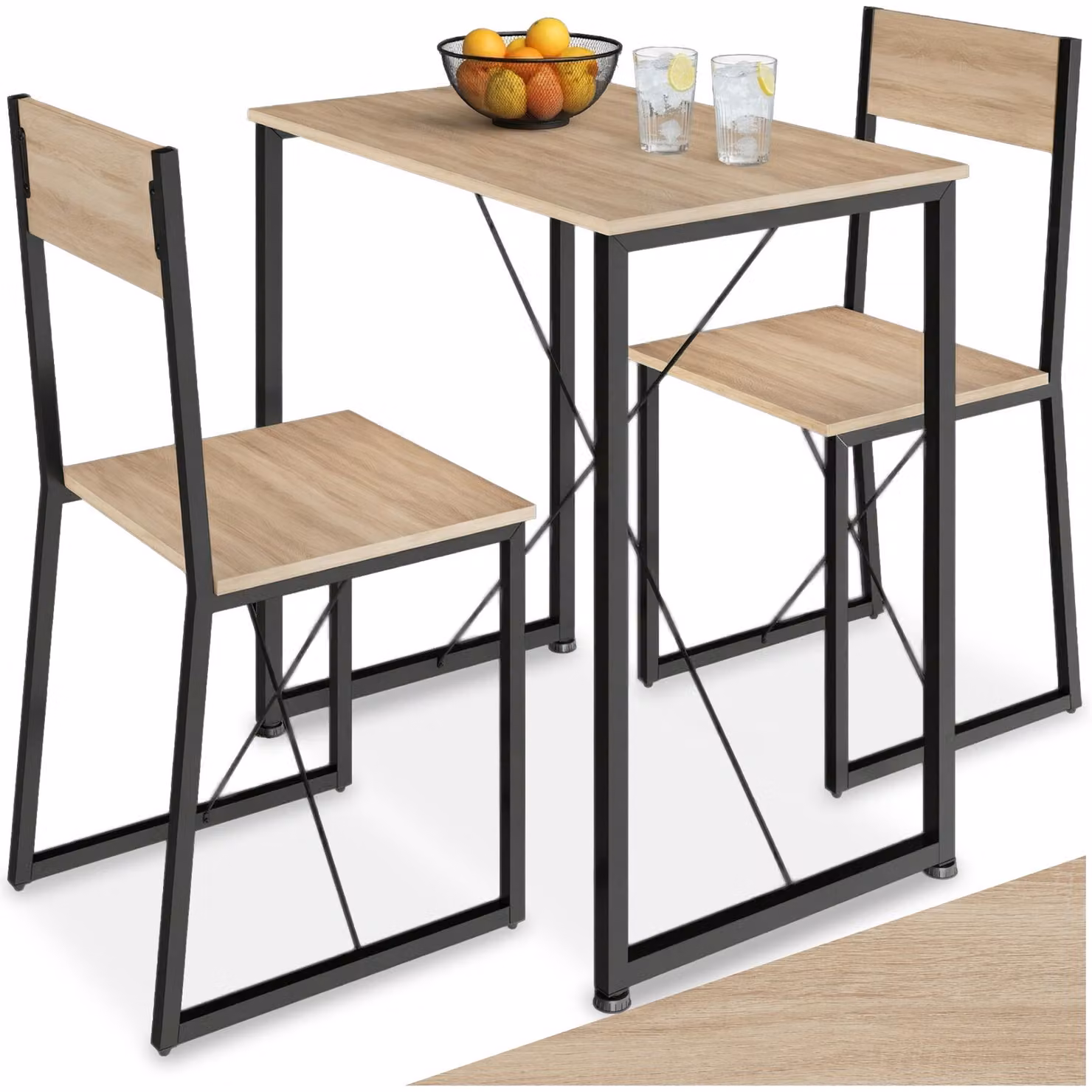 Set da pranzo industriale TecTake GmbH con tavolo rettangolare e sedie in legno rovere e metallo nero e marrone – 1
