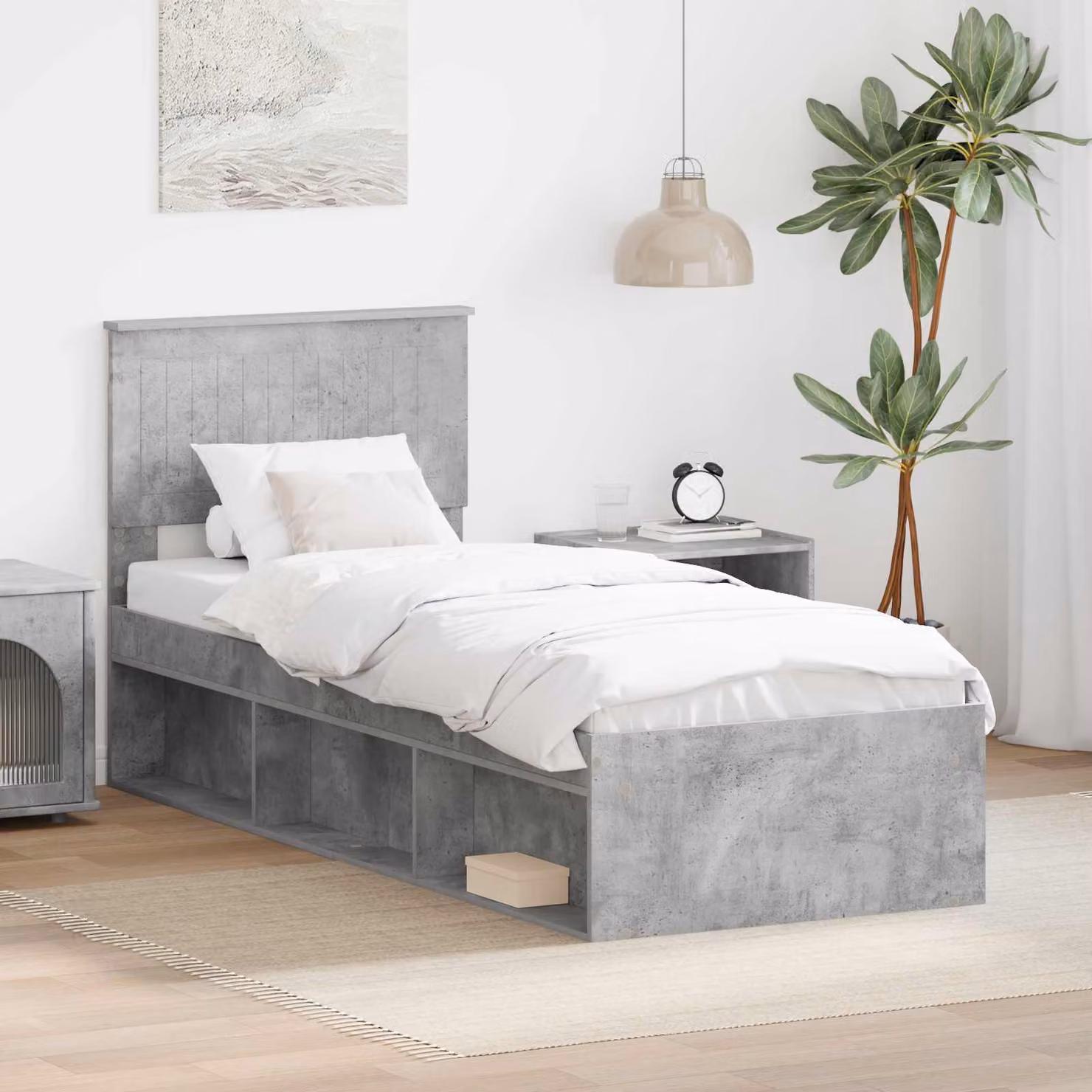 Struttura del letto vidaXL in pino massello grigio con scomparti laterali 80 x 190 cm