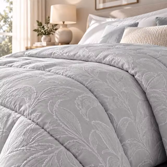 Trapunta matrimoniale microfibra foglie grigio