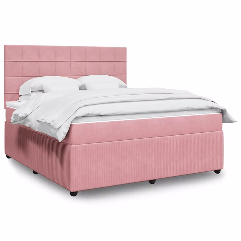vidaXL Giroletto a Molle con Materasso Ibrido in Velluto Rosa e Bianco L/P: 180 x 200 cm