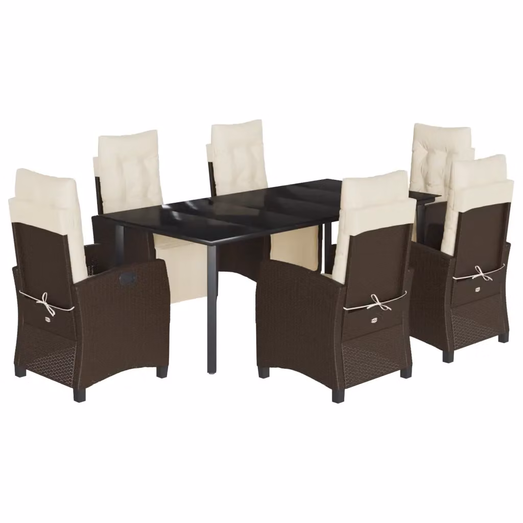 Set da pranzo da giardino vidaXL in polyrattan marrone con 7 pezzi e piano in vetro – 2