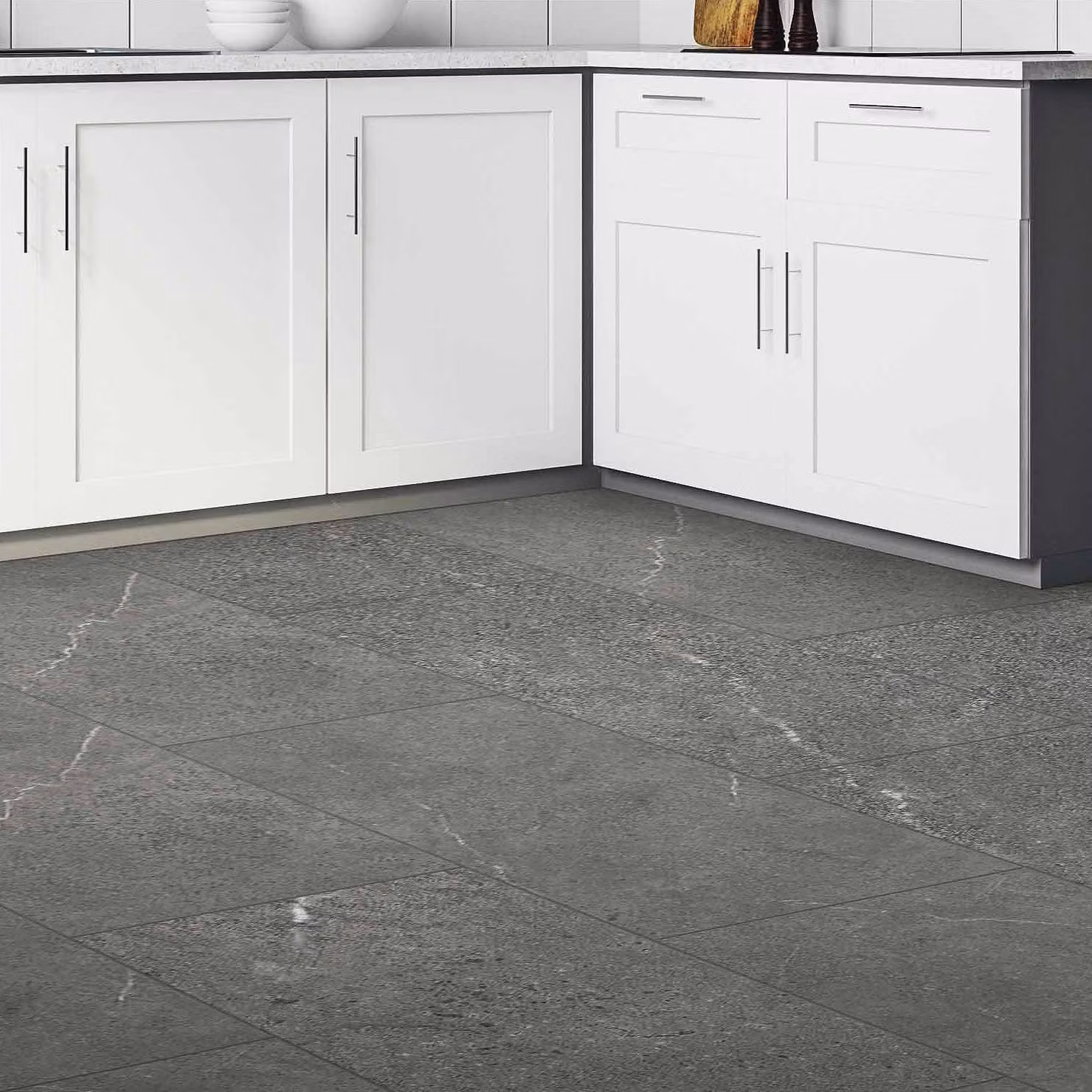 Piastrelle in Materiale Composito per Pavimentazione da Bagno - 615mm x 315mm - Nero (Athena Noir)