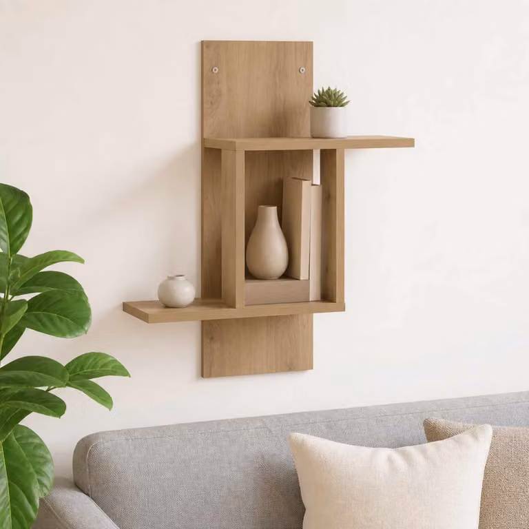 Scaffale da parete moderno vidaXL in legno rovere marrone L: 59 cm, P: 17 cm, H: 63 cm