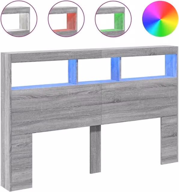 Testiera con contenitore e illuminazione LED Grigio Sonoma L: 160 cm, P: 17 cm, H: 102 cm – 1