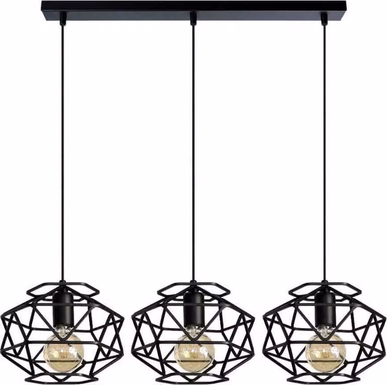 Moderna lampada a sospensione nera Loft Cage 2701/Z-B-3 con attacco E27 e regolazione in altezza per arredatori attenti allo stile
