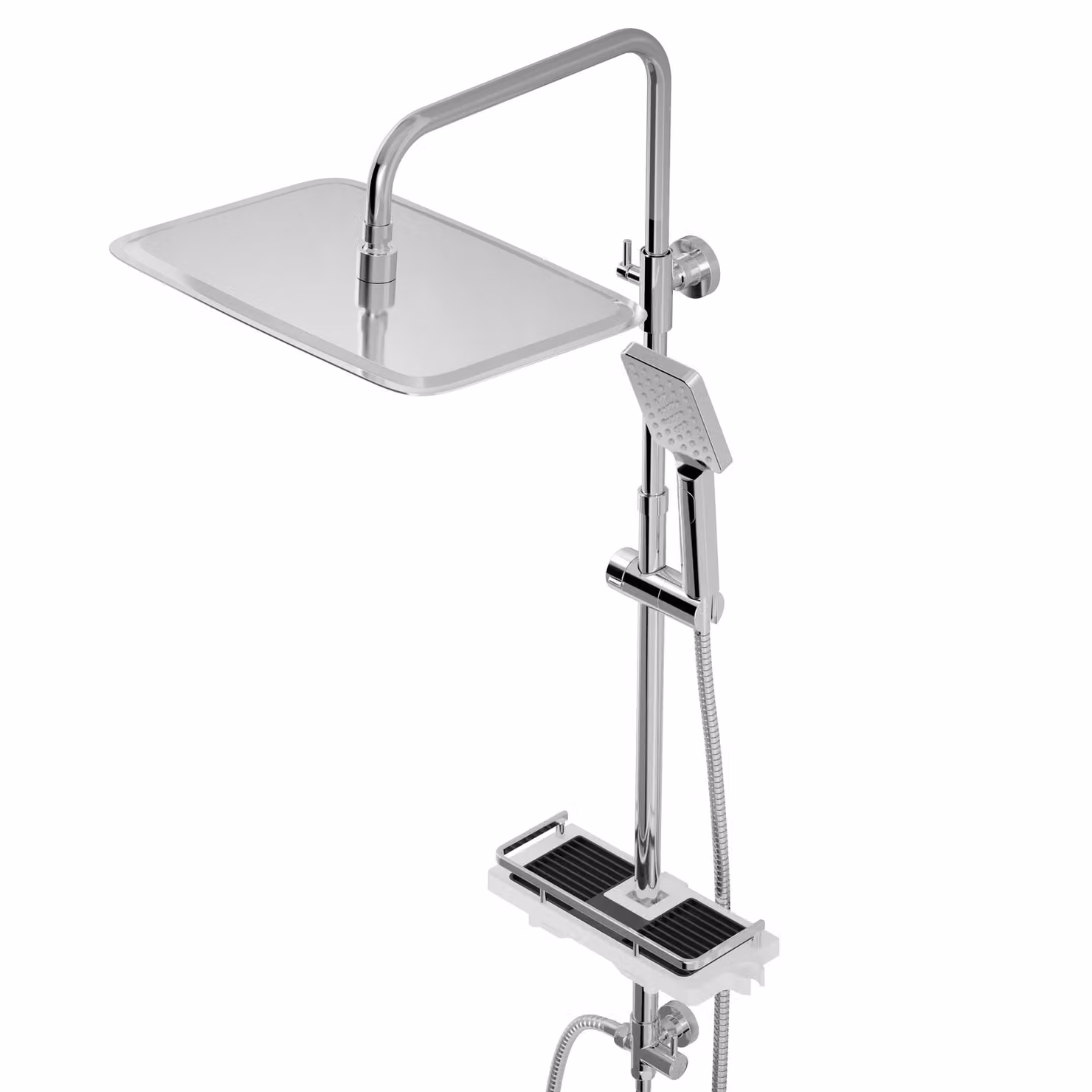 JOHO Colonna Doccia con Porta Ogetti Mensola, Acciaio Inox Set doccia a Pioggia con Soffione e Doccetta Cromato 35×25cm