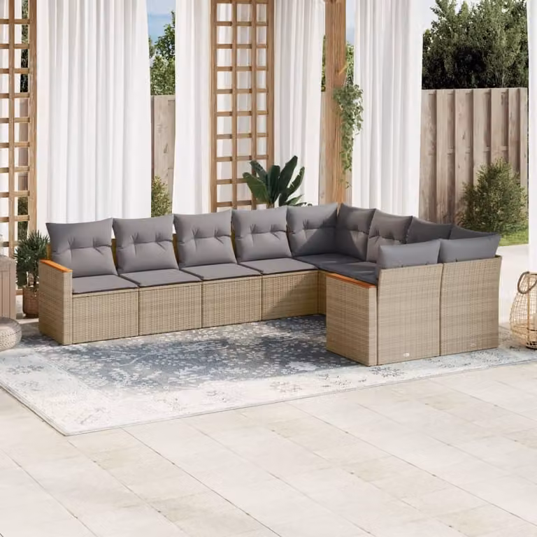 Maison Exclusive - Set Divano da Giardino 9 pz con Cuscini Beige in Polyrattan