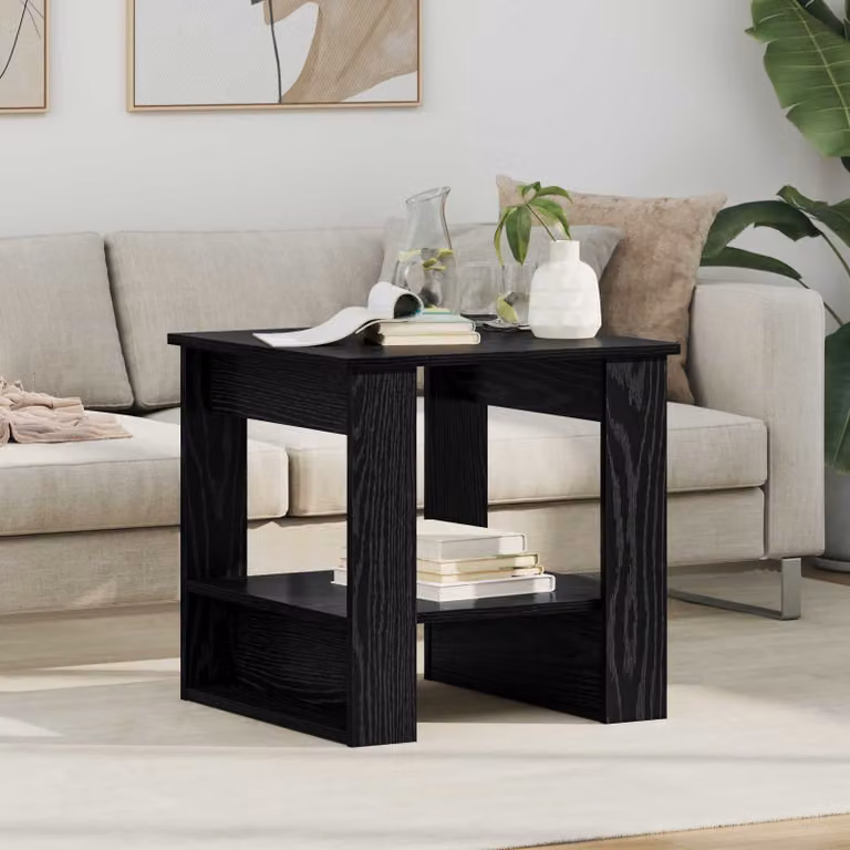 Tavolino da salotto moderno vidaXL in rovere e nero L/P/H: 51 x 50 x 50 cm