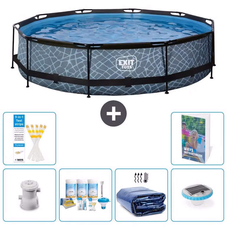 Piscina a sfioro "Exit Pool Rund" - Design effetto pietra - 360x76 cm - 5 pezzi - Modello S228