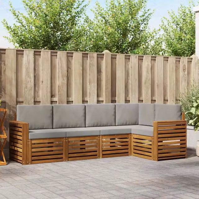 Set di divani da esterno 5 pz Grigio Naturale e Chiaro 3374816