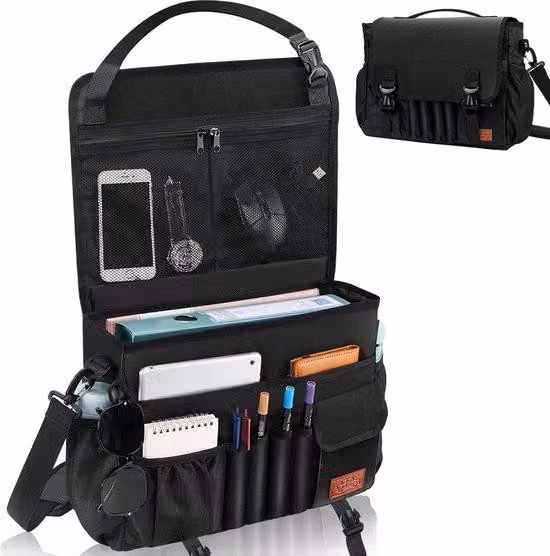Organizer per auto 2 in 1 per sedili anteriori e posteriori - valigetta da uomo con scomparto per laptop, colore nero