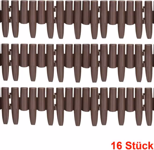 Set di 2 recinzioni ornamentali da giardino Deuba in plastica marrone, lunghezza totale 4,48 m, 8 pezzi – 1