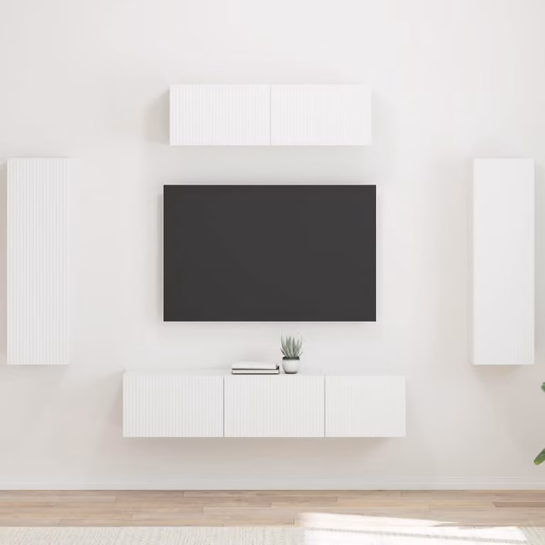 Mobile TV moderno vidaXL in legno bianco con 5 scomparti per media e soggiorno