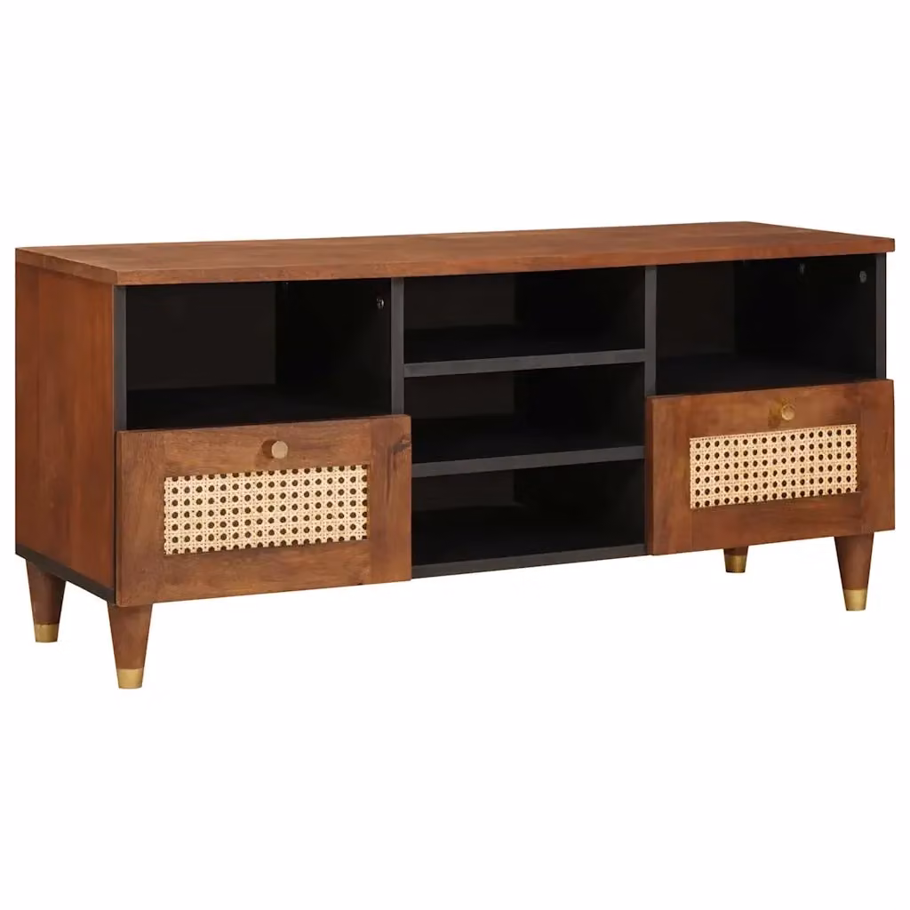 Mobile TV moderno in legno di mango massello marrone L: 100 cm, P: 33,5 cm, H: 46 cm – 2