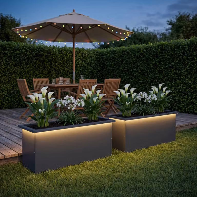 Set di 2 fioriere da giardino con LED vidaXL in acciaio, colore antracite, L 100 x P 30 x H 30 cm