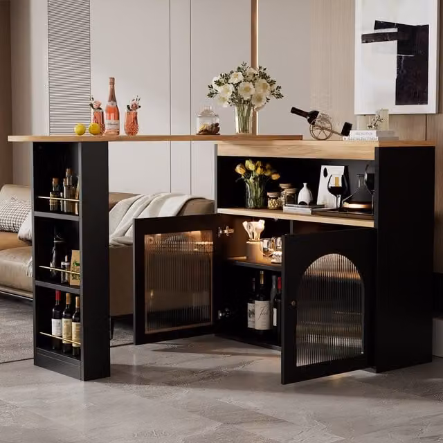 Tavolo da Bar Allungabile Aosom con Frontale in Vetro, Strisce LED Colorate e Rotazione a 360 Gradi, Nero, L: 138-193 cm, P: 39 cm, H: 105 cm – 1
